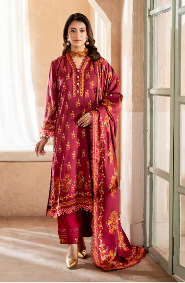 Rani Pink Floral Unstitched 3  piece suits with printed
