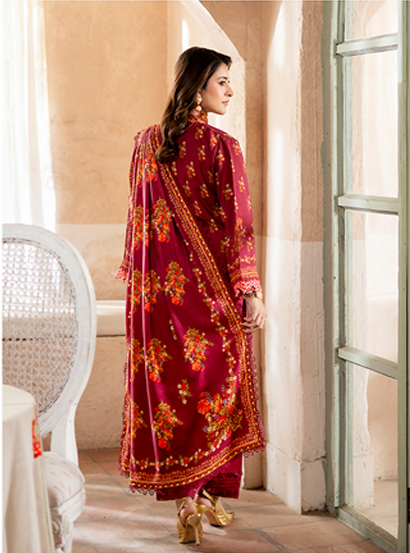 Rani Pink Floral Unstitched 3  piece suits with printed