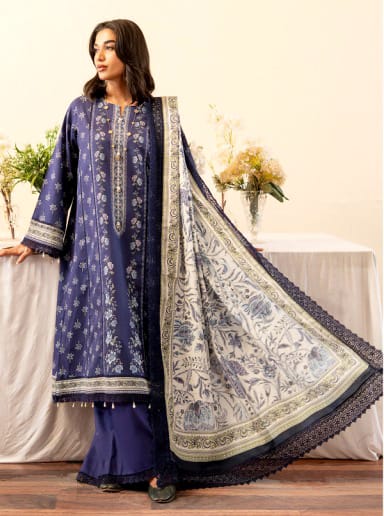Royal Blue Pakistani 3-Piece printed khaddar Suit