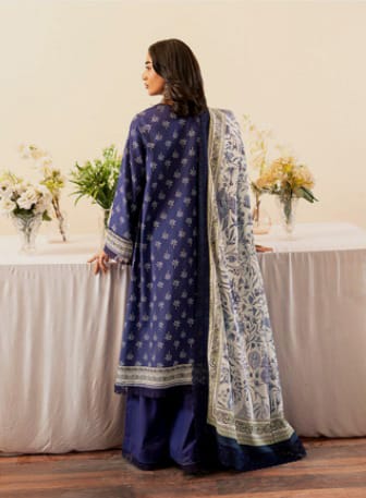 Royal Blue Pakistani 3-Piece printed khaddar Suit