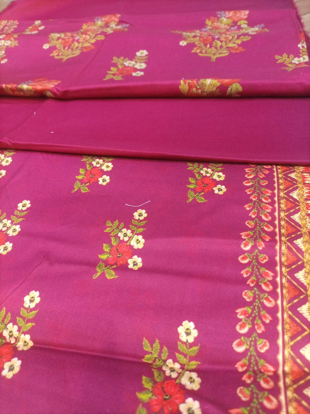 Rani Pink Floral Unstitched 3  piece suits with printed